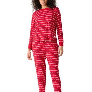 #974 Gap GapBody Women's Packaged Ribbed Printed Jogger Pajama Set - Red Stripe